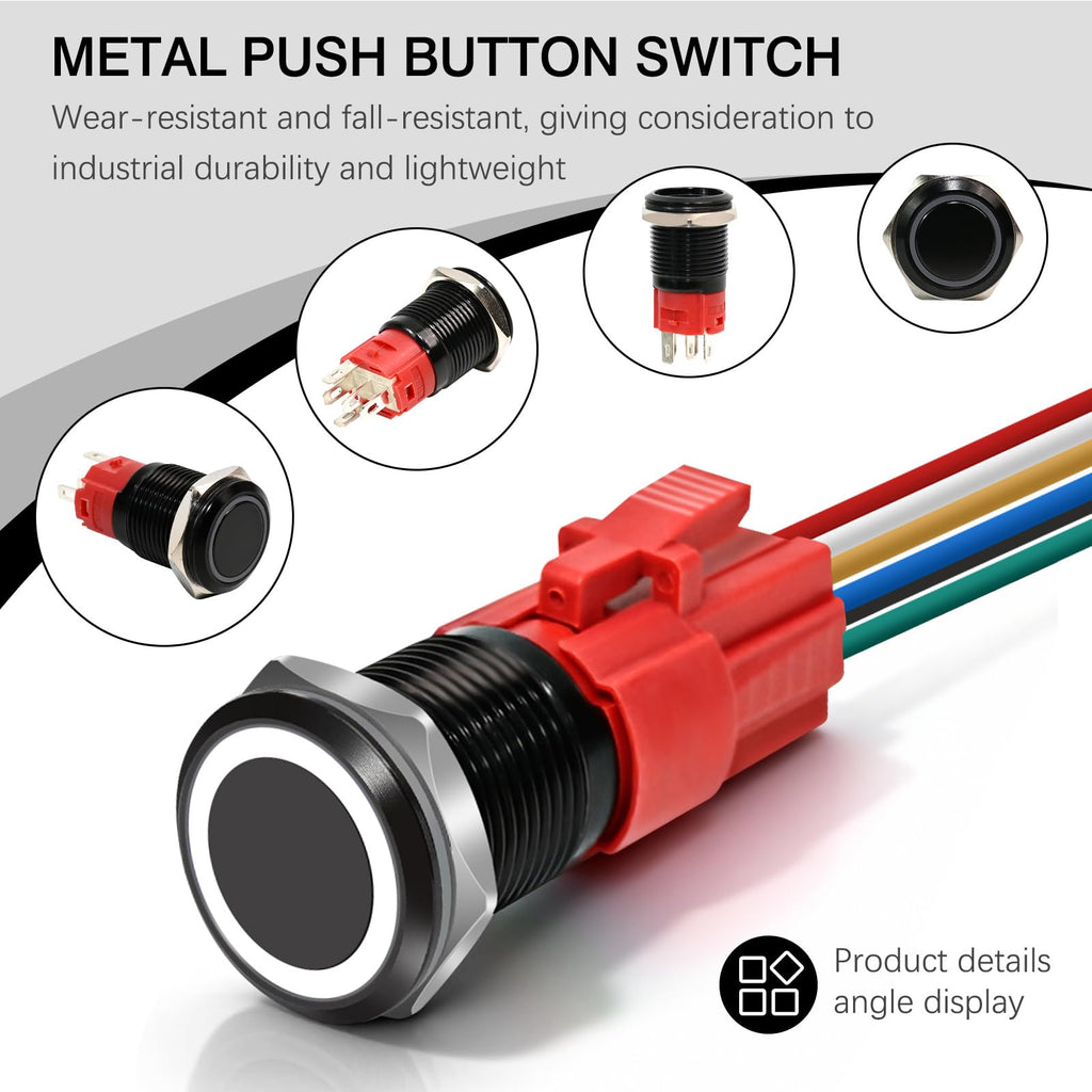 1 Pcs 16mm Latching Push Button Switch (White Light)