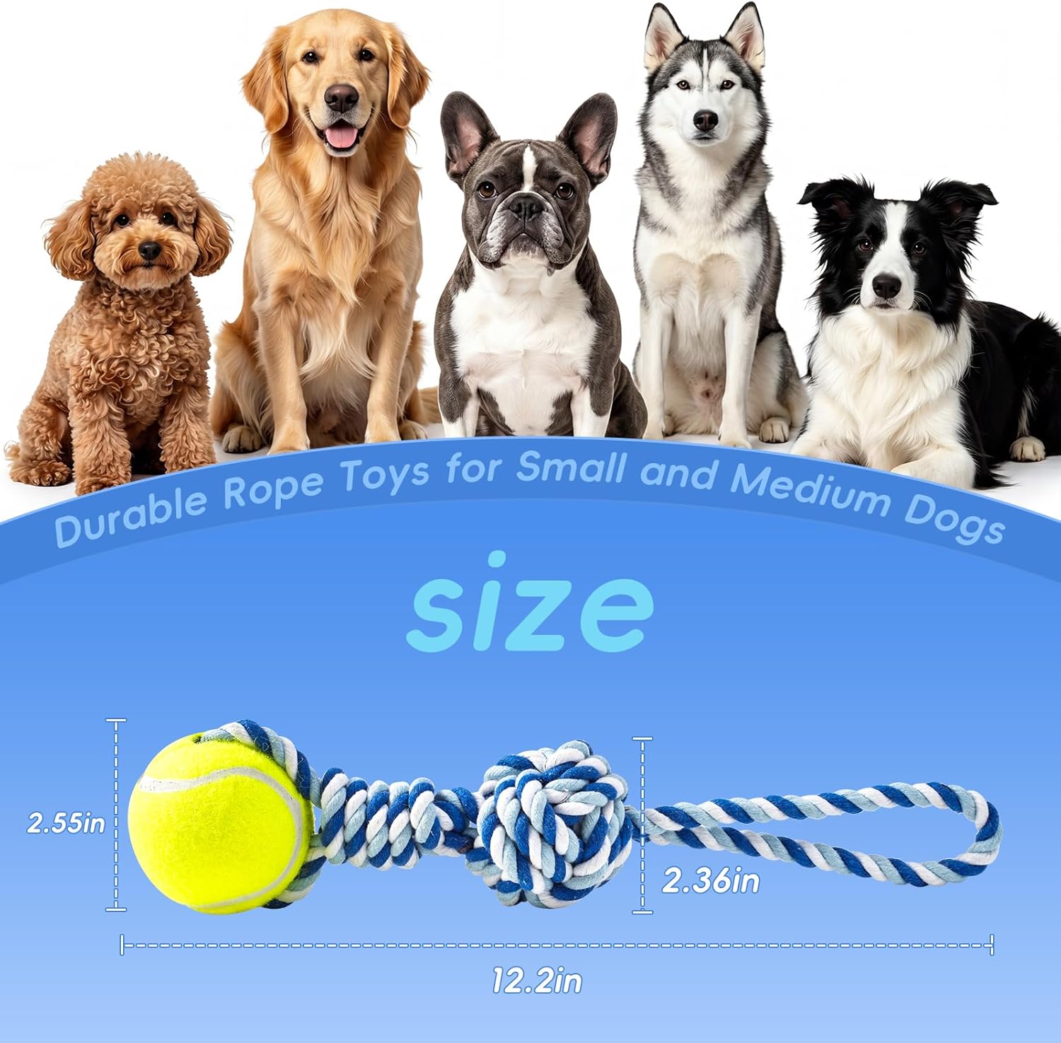 Interactive Tug of War Rope Toy for Medium & Small Dogs - Outdoor Tether Tug Toy with 1 Knot & Tennis Ball, Puppy