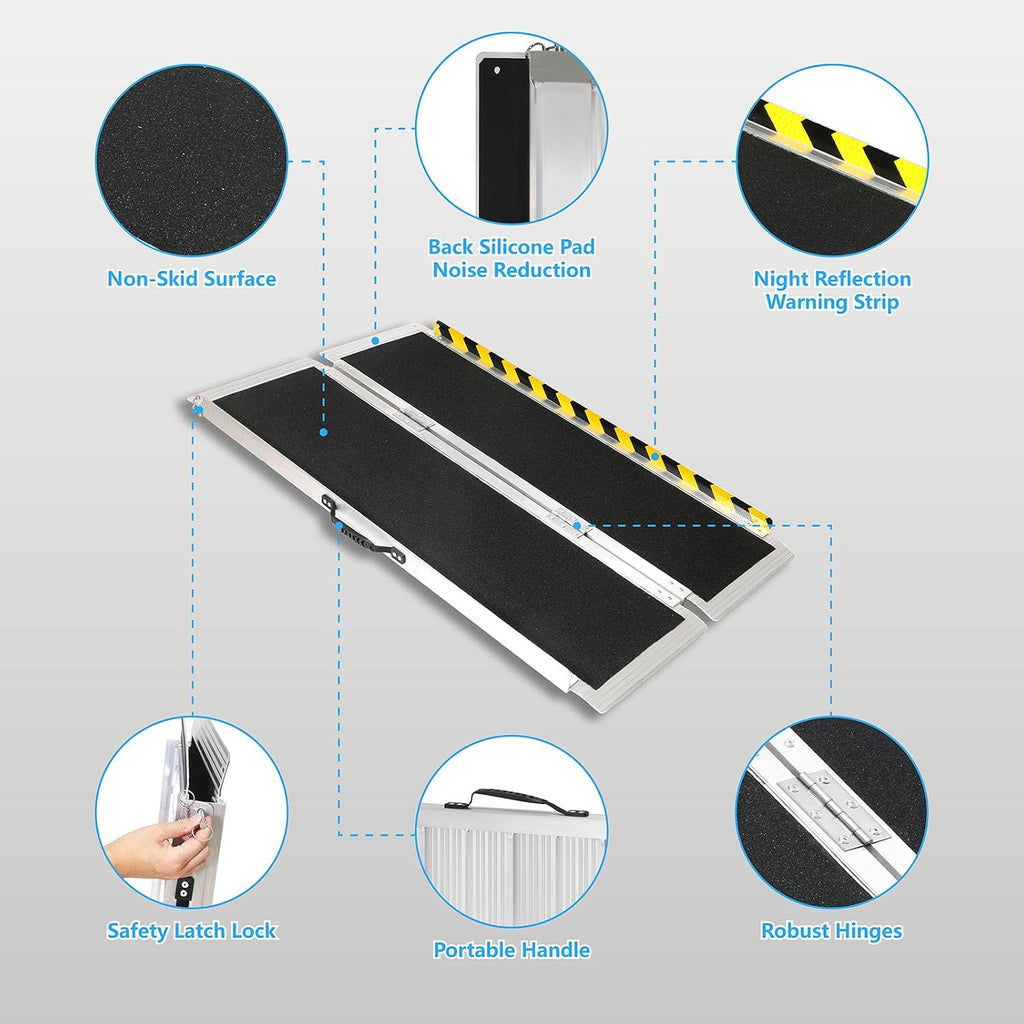 4FT Portable Wheelchair Ramp, Non-Slip Aluminum Folding Handicap Ramp, 800 LBS Capacity Door Threshold Ramps for Home