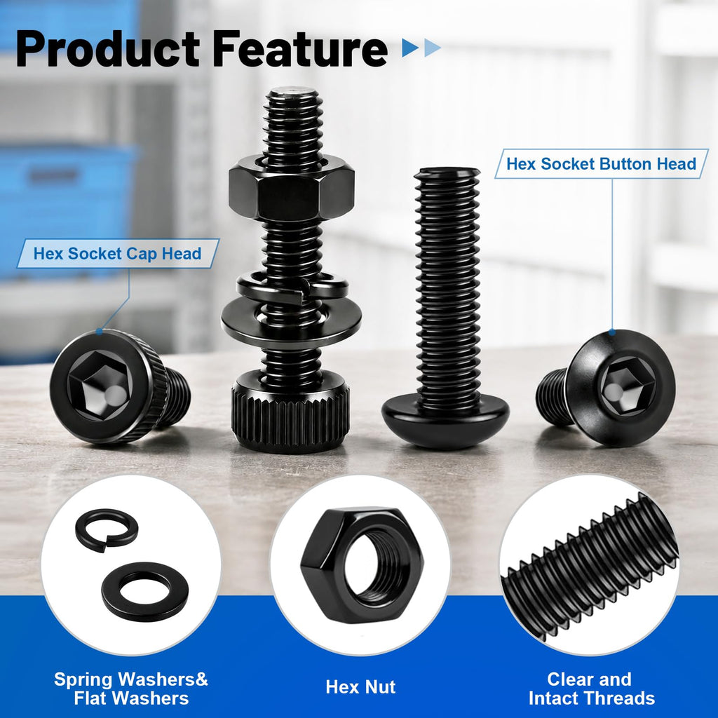 3400Pcs M3 Hex Socket Head Bolts and Button Head Screw Assortment Kit