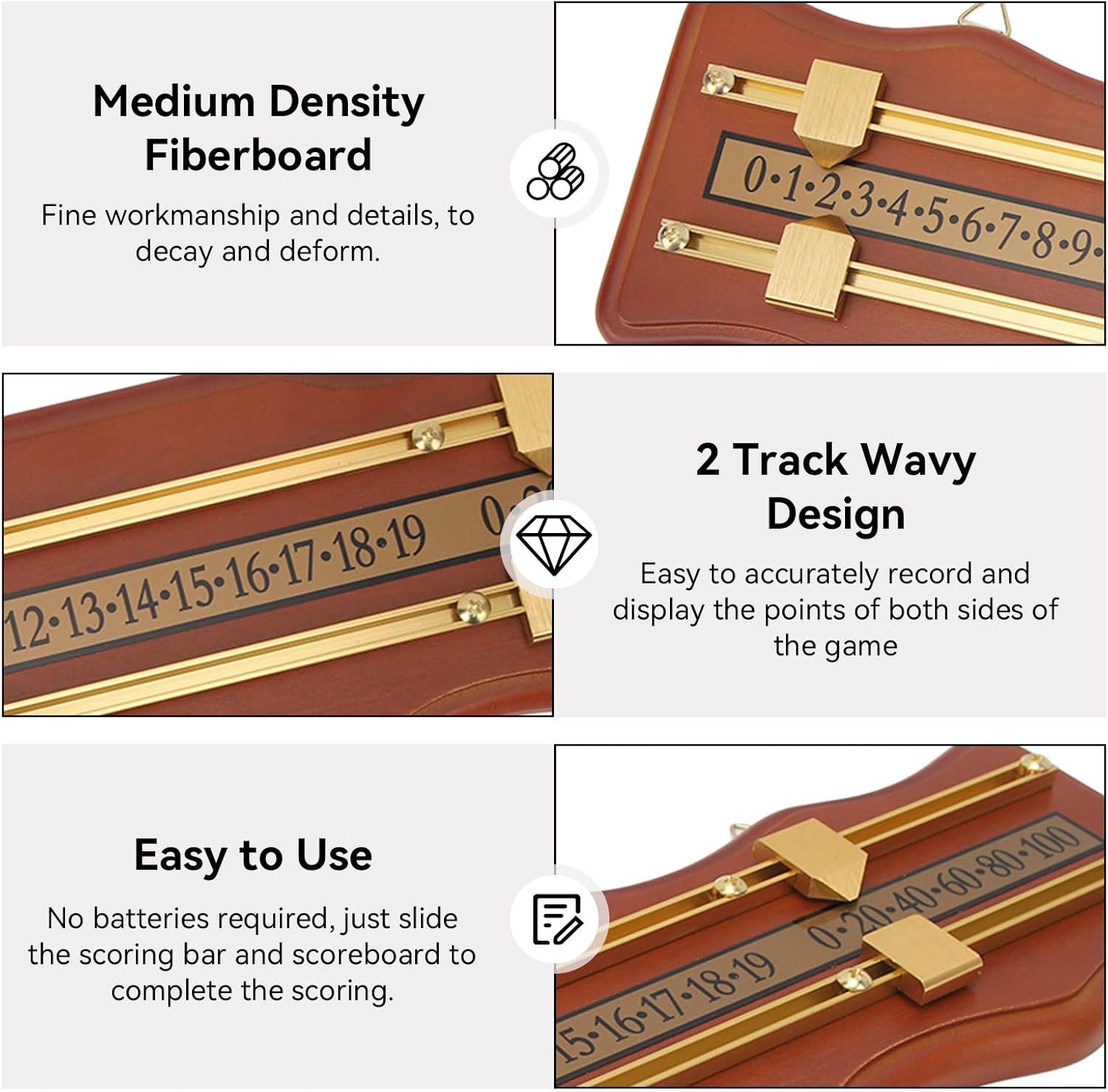 Billiard Game Scorer, 2 Track Wavy Billiard Score Board Medium Density Fiberboard and Metal Billiard Game Score