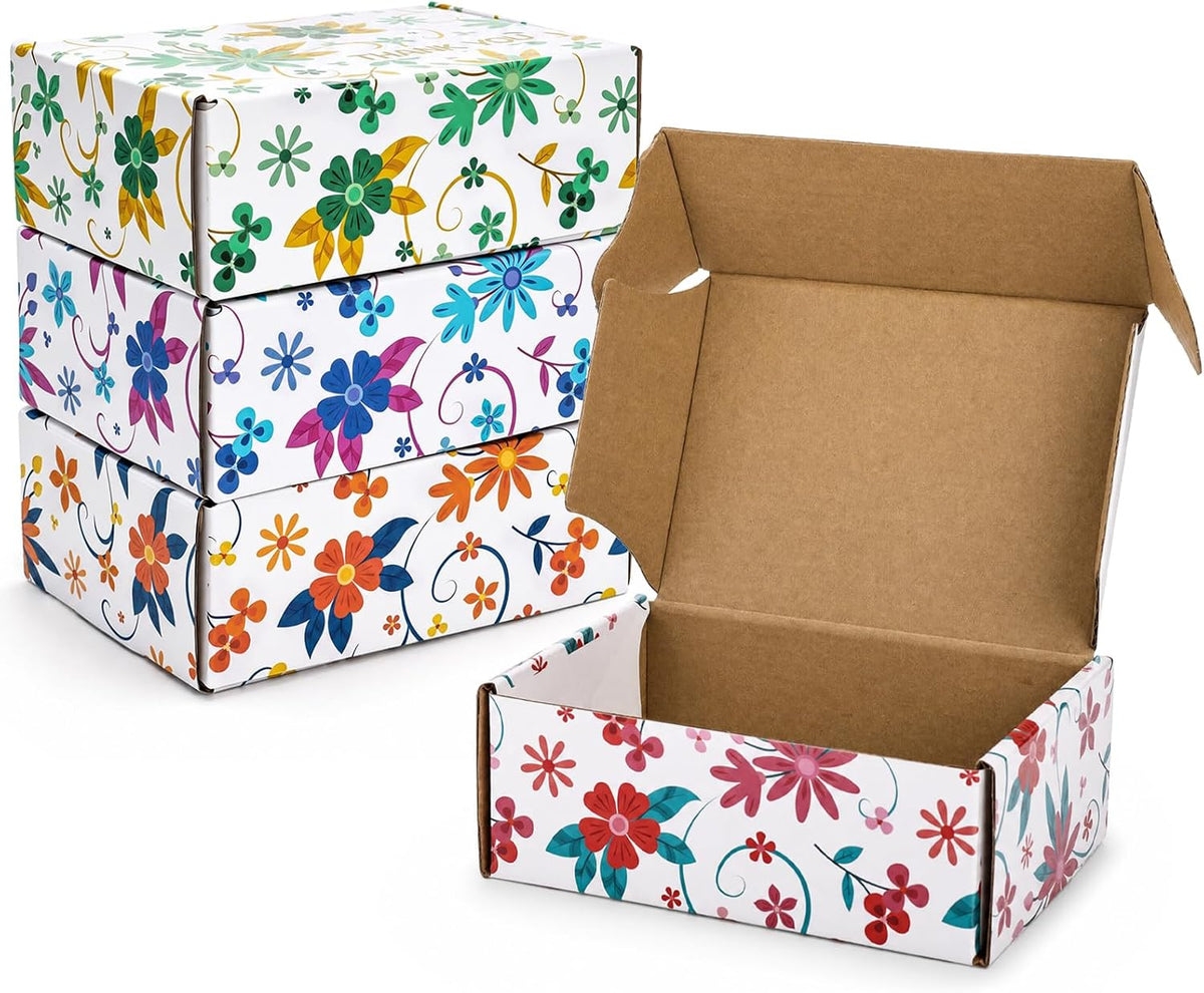 40 Pack Colored Floral Small Shipping Boxes, 6x4x2 Inches