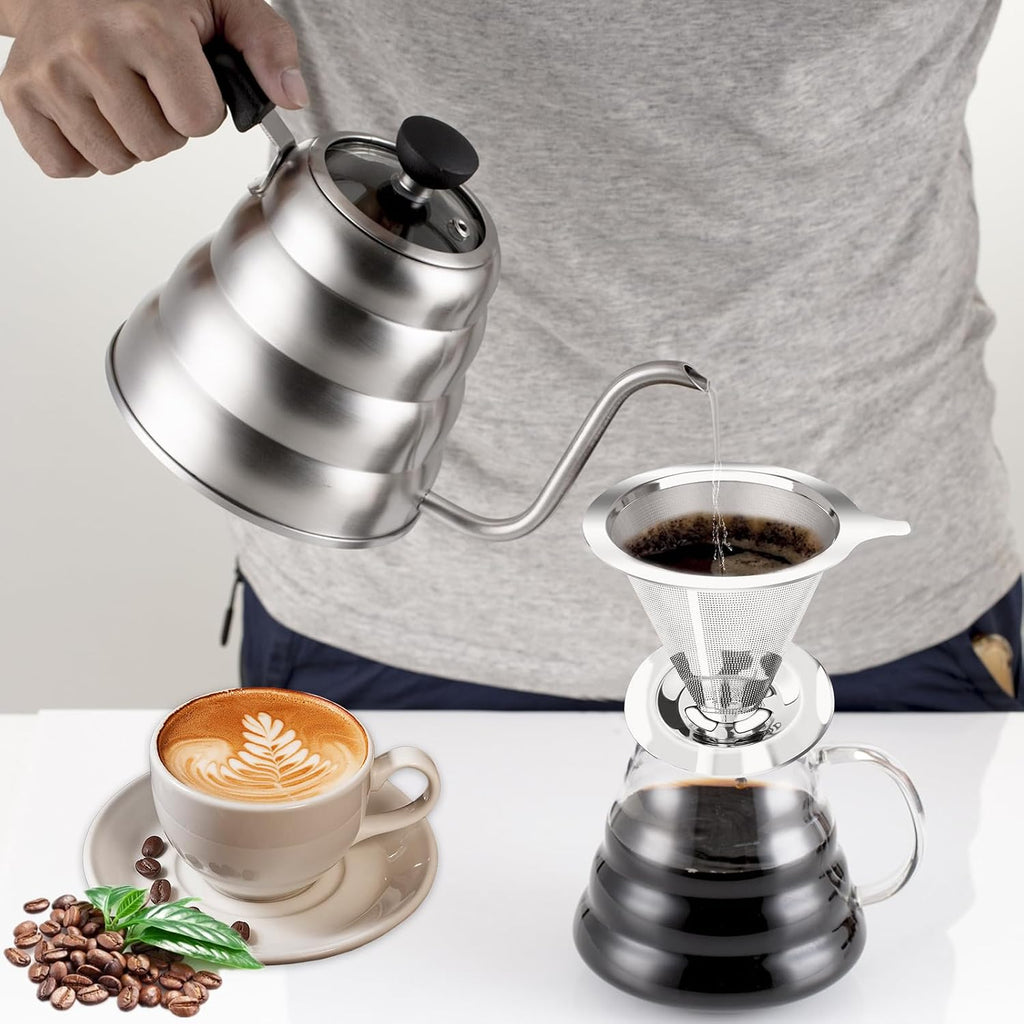 Pour Over Coffee Dripper, Slow Drip Paperless Coffee Filter, Pour Over Coffee Maker for 1-2Cups Brew, Double Mesh