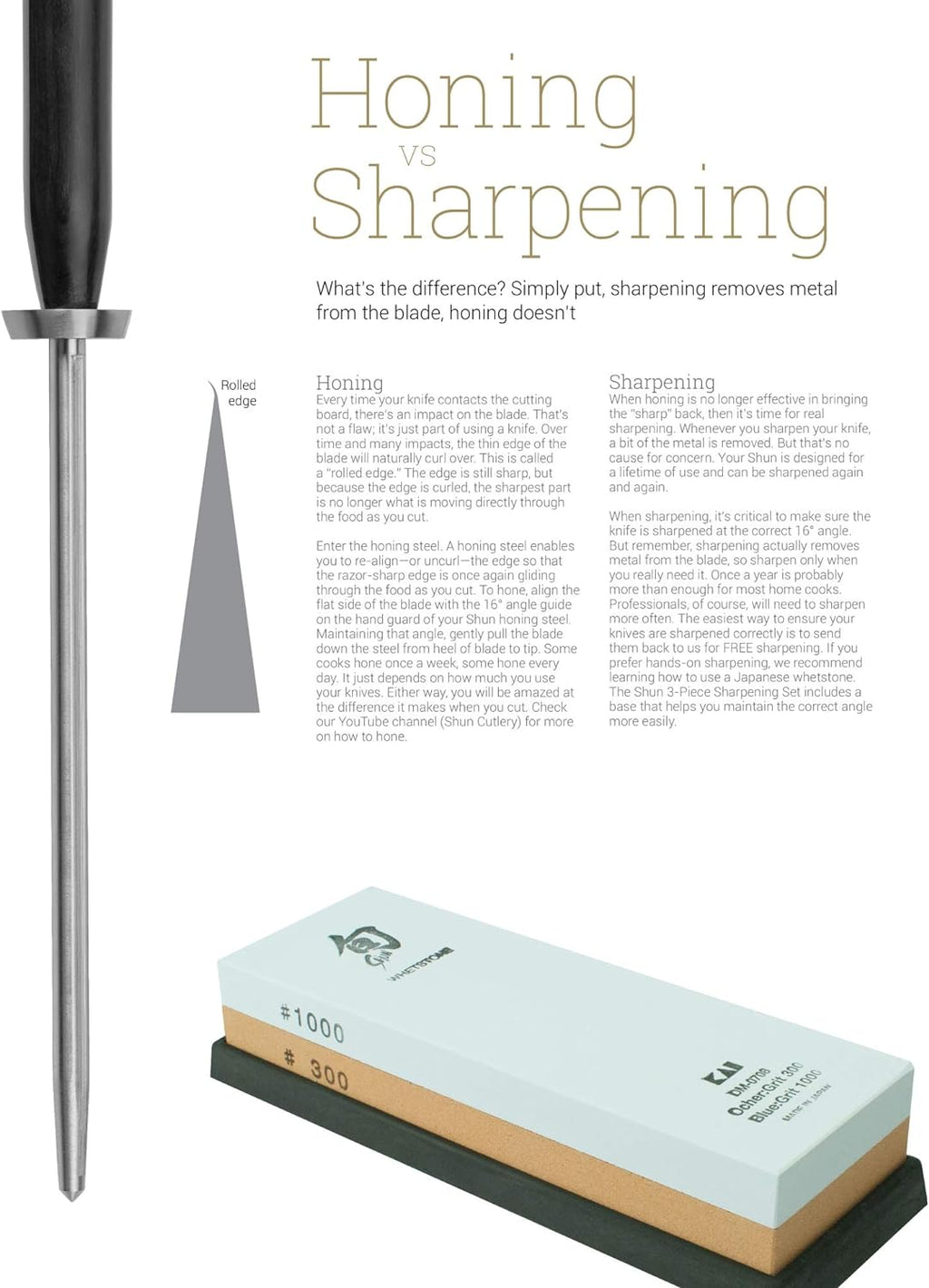 Cutlery 3-Piece Whetstone Sharpening System, Includes Whetstone, 9” Honing Steel and Bamboo Stand, Knife Sharpener