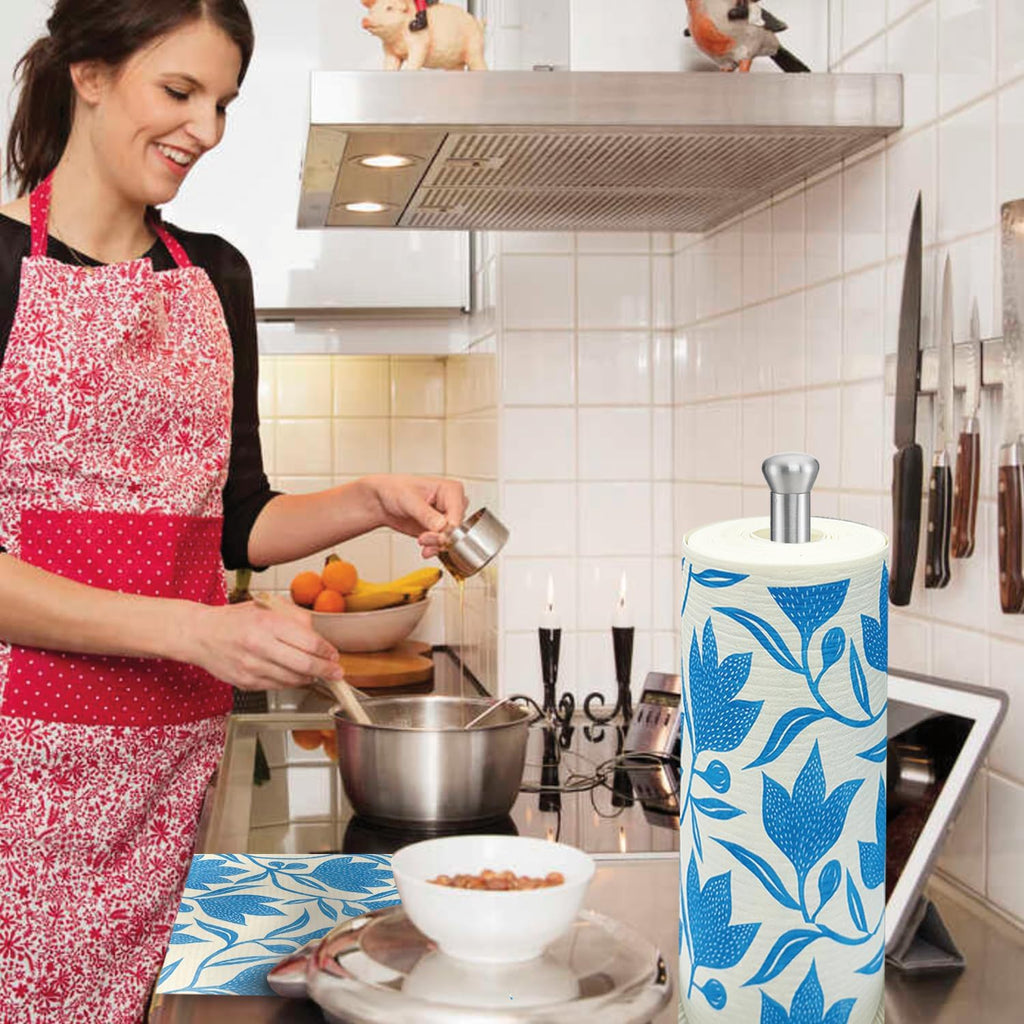 Swedish Dishcloths XL on a Roll, 30 Sheets, Floral Pattern, Perforated Tear-Off 11" x 10" Sheets w/Hook, Reusable