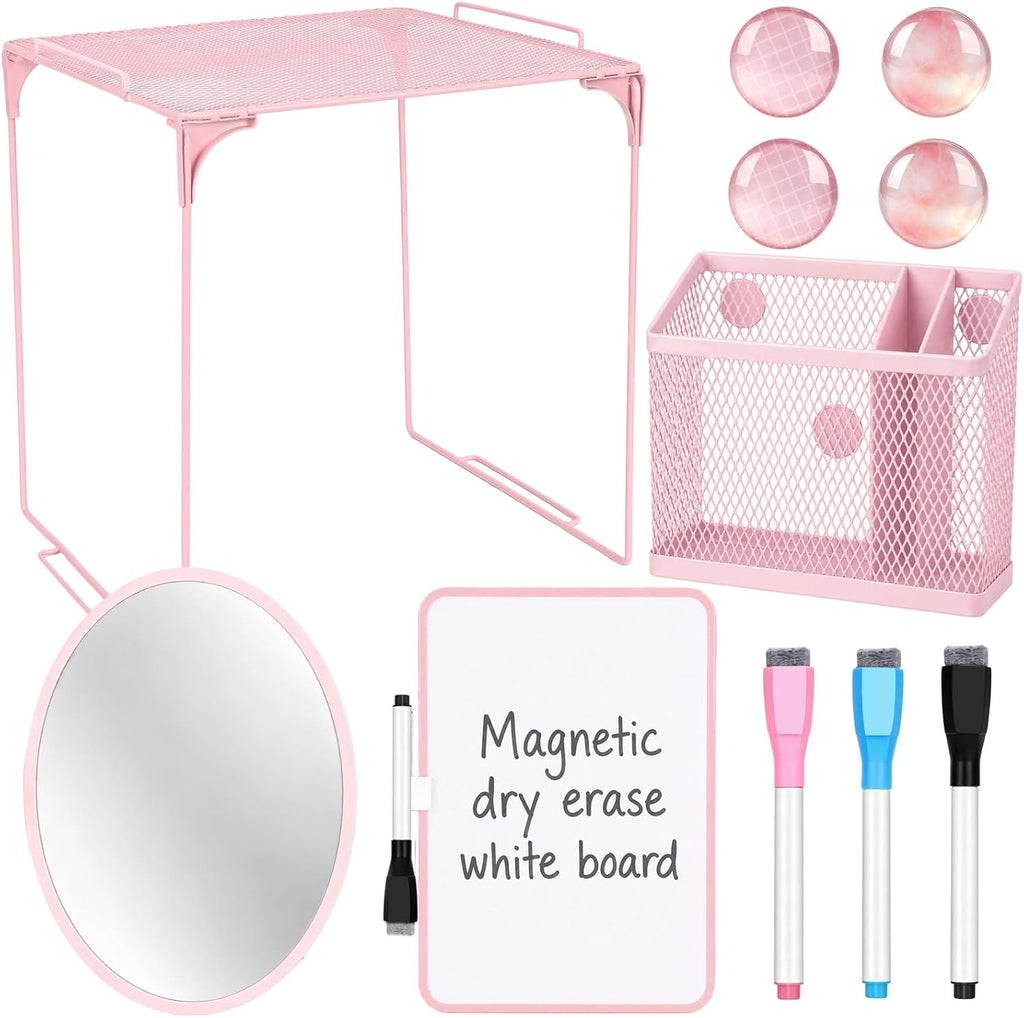 Pink Locker Accessories for Girls 11 Pcs Back to School Locker Decoration Supplies with Shelf Magnetic Mirror