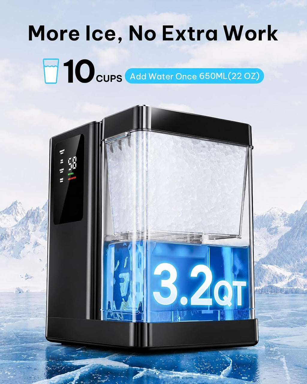 Nugget Ice Maker 44lbs/24H with 3L Removable Tank and 12H Timer