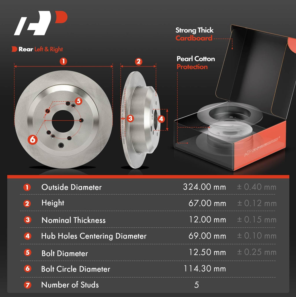 A-Premium 12.76 In (324mm) Rear Solid Brake Rotors and Ceramic Pads Kit