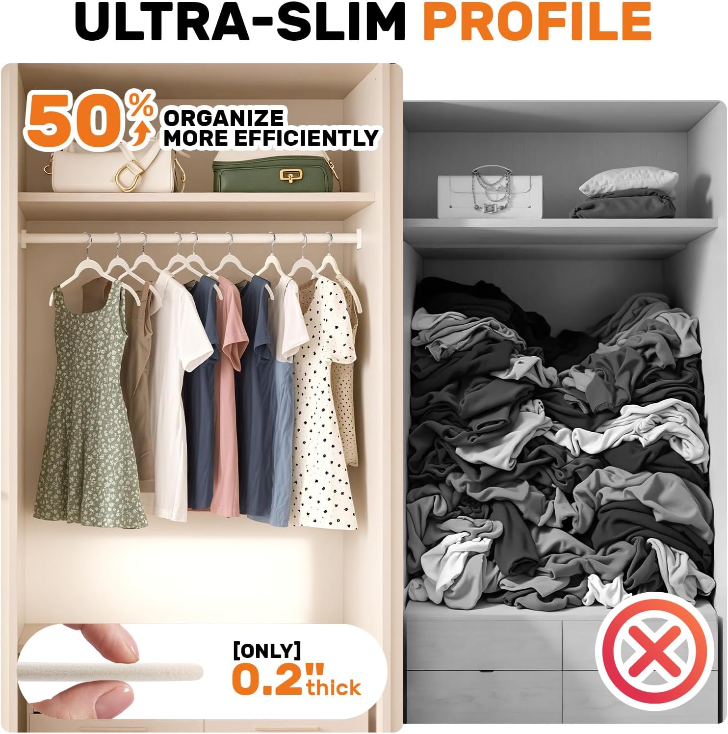 Velvet Shirt Hangers 30 Pack, Slim Felt Hangers Beige | Non-Slip Flocked Surface; 360° Swivel Hooks; Space-Saving