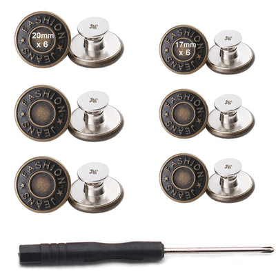 20mm&17mm Perfect Fit Instant Button,12 Sets Nailess Removable Metal Buttons Replacement Repair Combo Thread Rivets