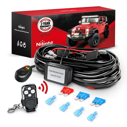 Nilight 16AWG Remote Wiring Harness Wireless Strobe Switch 12V 15A 2Leads