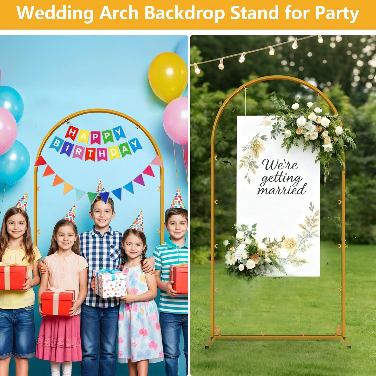 6 FT Wedding Arch Frame Backdrop Stand for Party, Balloon Arch Stand, Wedding Arches for Ceremony, Metal Gold Arch