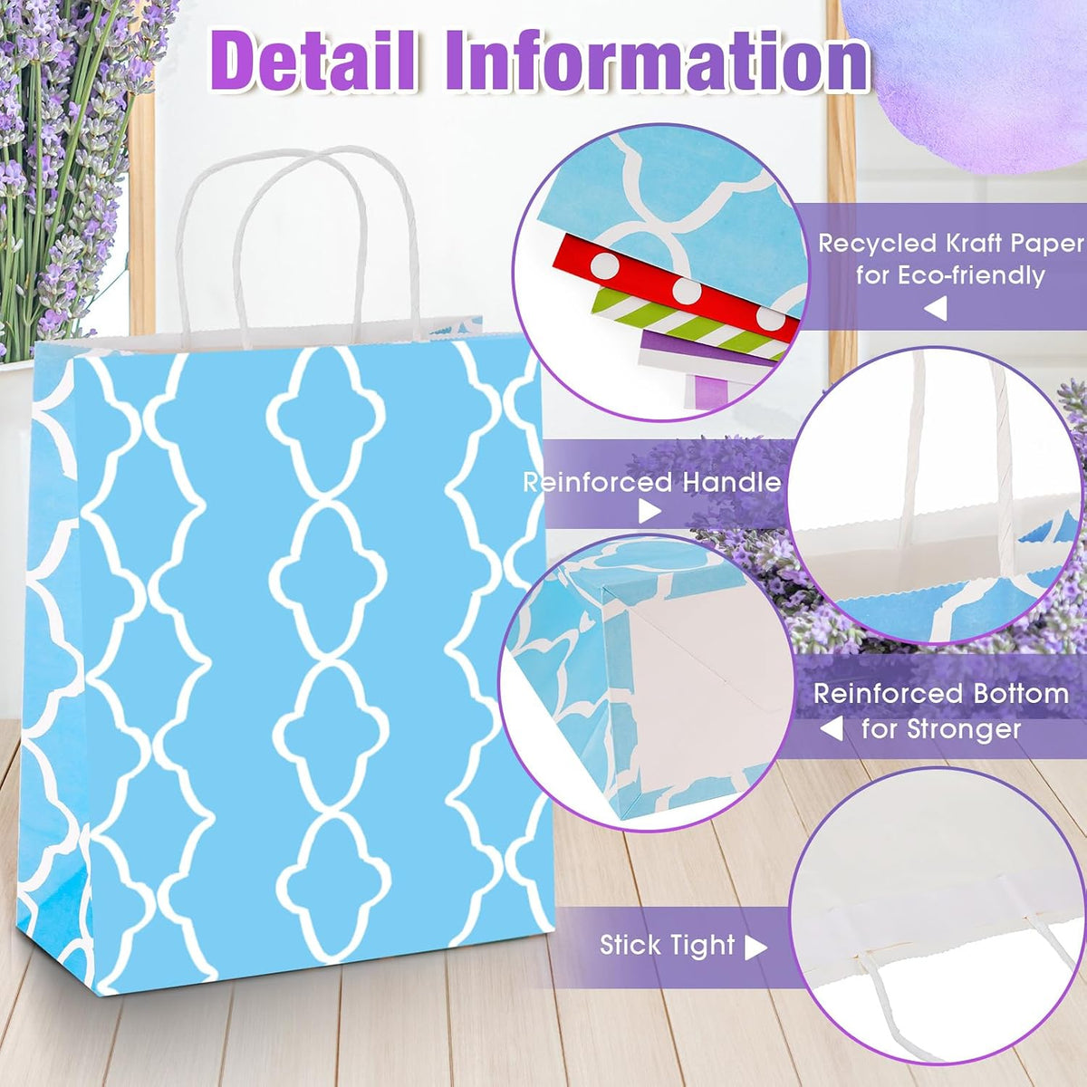 36 Pcs Assorted Sizes Gift Bags with Handles, Kraft Paper Bulk