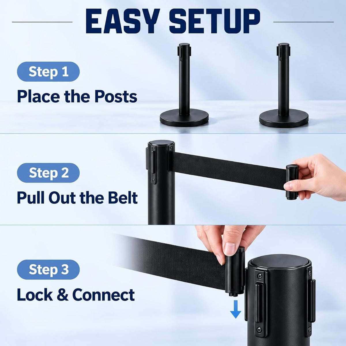 2 Pack 24" Stanchions Black, Low Profile Stanchions Crowd Control
