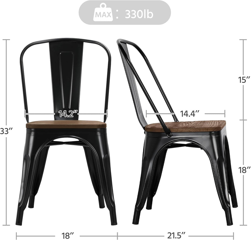 Metal Dining Chairs Set of 4, Stackable Kitchen Chairs, Black