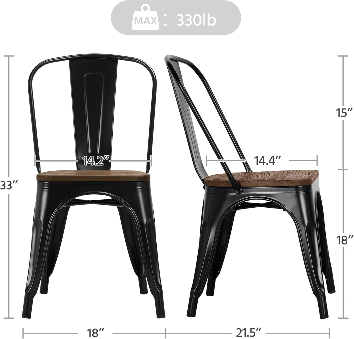 Metal Dining Chairs Set of 4, Stackable Kitchen Chairs, Black