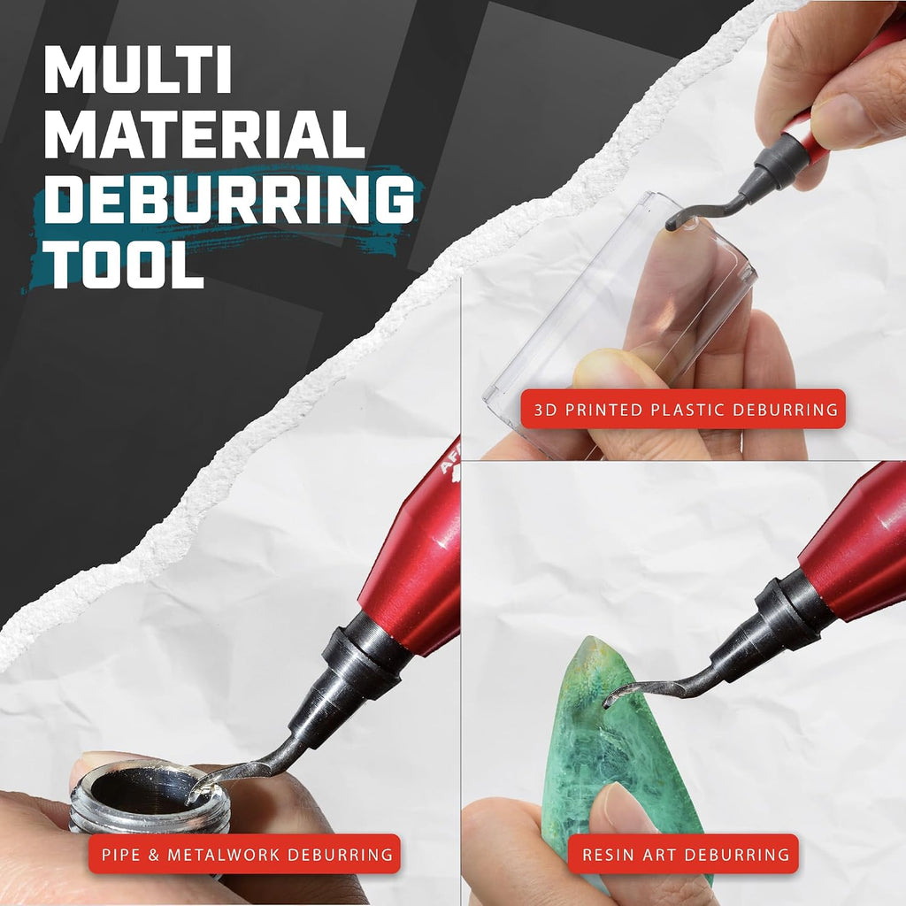 AFA Tooling Deburring Tool, 11 M2 Blades, Red CNC Anodized Aluminum Handle | Built for 3D printing, metal, PVC