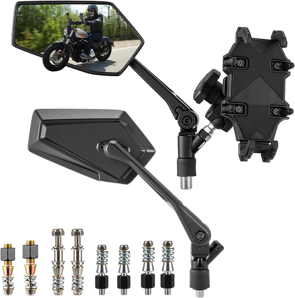 Motorcycle Mirrors with a Phone Holder Fit for Most Motorcycle | RearView Mirror with Phone Mounts Fit for ADV Fits