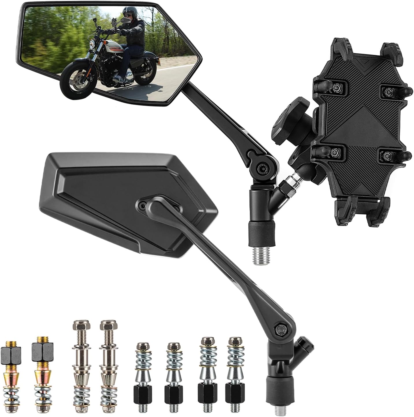 Motorcycle Mirrors with a Phone Holder Fit for Most Motorcycle | RearView Mirror with Phone Mounts Fit for ADV Fits