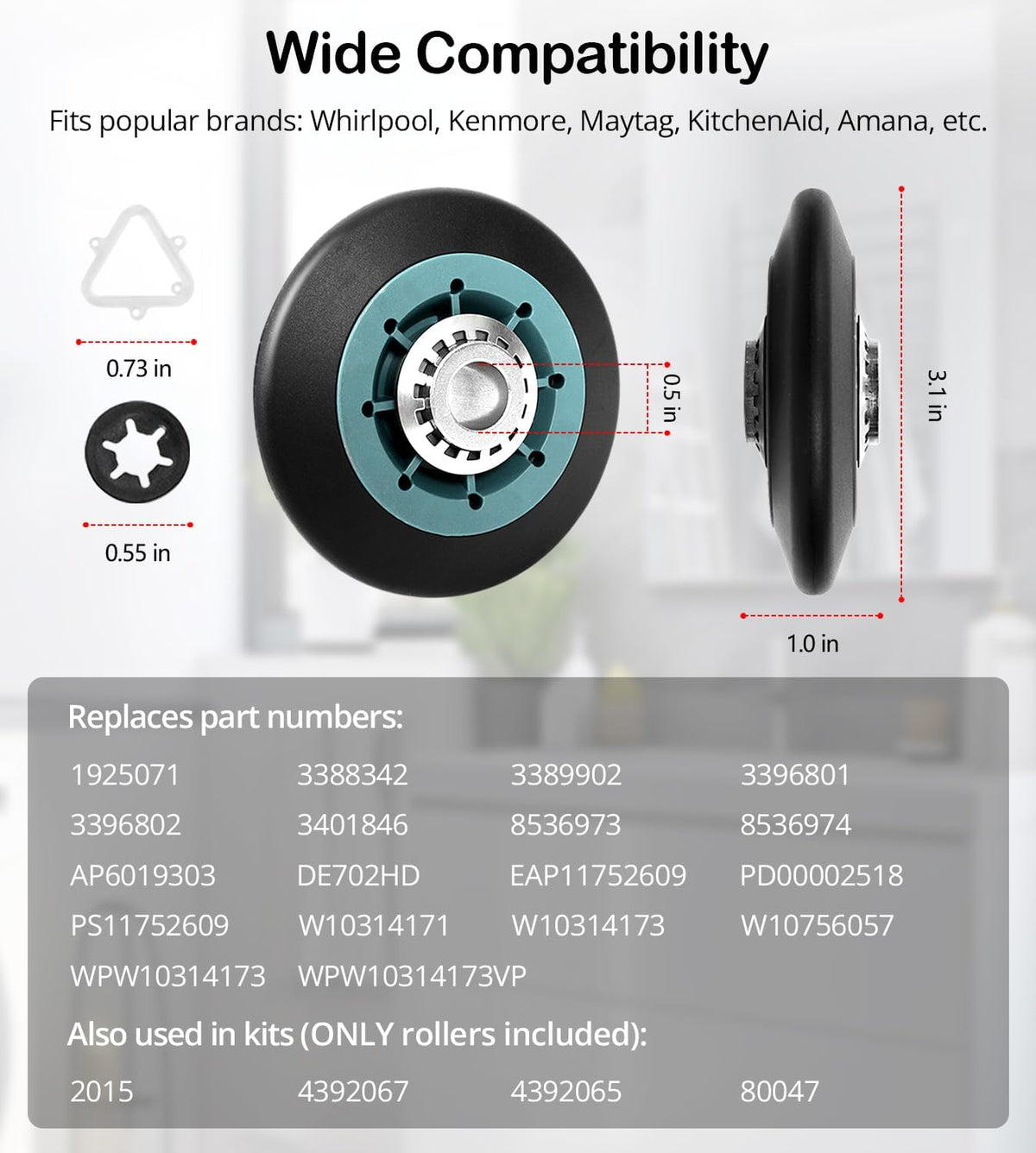 Upgraded EngPair (2-Pack) 349241T 8536974 WPW10314173 Dryer Drum Roller Kit