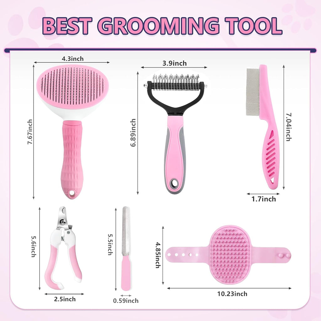 Dog Brush Grooming Kit 6PCS Dog Brush for Shedding-Dogs Brushes for Grooming, Dematting Comb for Dogs, Nail Clipper