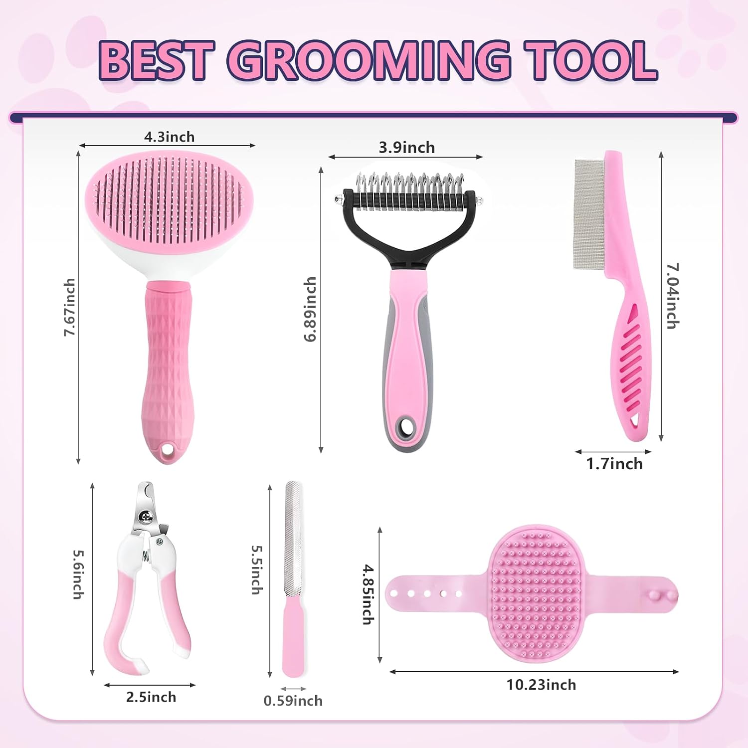 Dog Brush Grooming Kit 6PCS Dog Brush for Shedding-Dogs Brushes for Grooming, Dematting Comb for Dogs, Nail Clipper