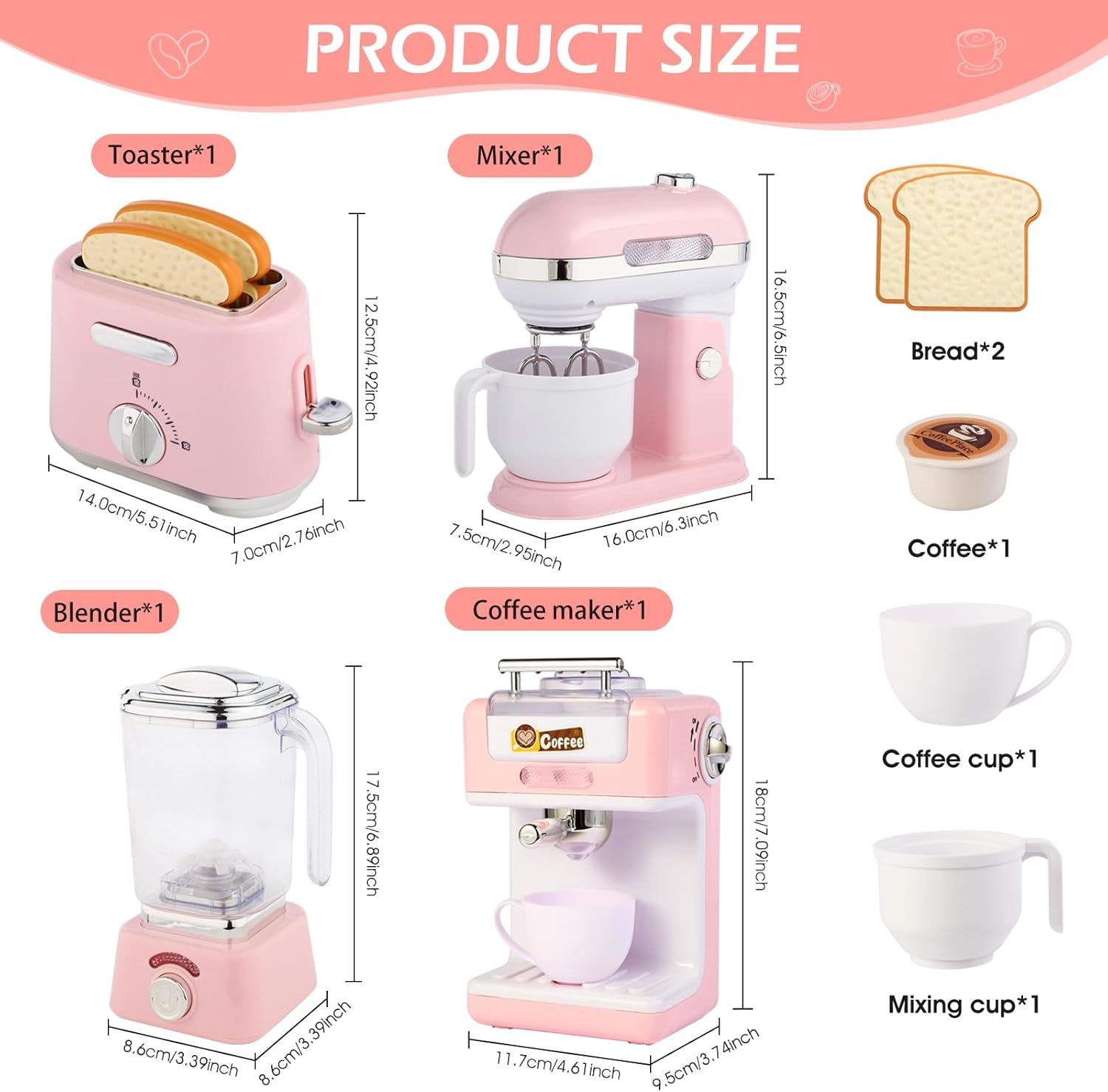 Play Kitchen Accessories, Pretend Play Kitchen Appliances Toy Set with Coffee Maker Machine, Toaster, Mixer, Blender