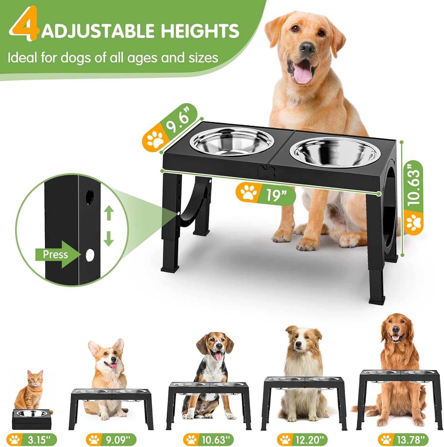 Elevated Dog Bowls Large Breed Raised Dogs Bowl Stand Large/Medium Sized Dog Stainless Steel Food Water Bowl Stands 5