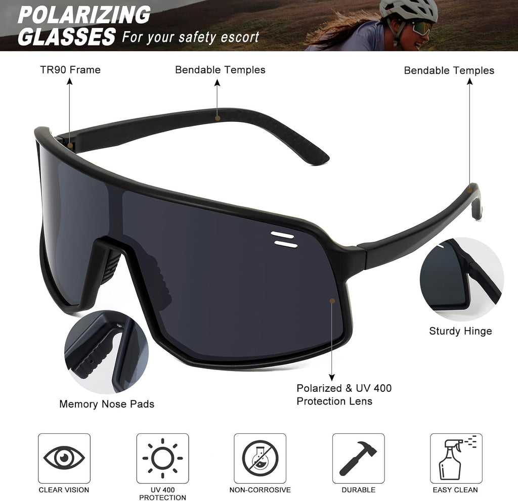 Polarized Cycling Glasses Sports Sunglasses for Men Women UV400 Protection MTB Fishing Running Baseball Glasses