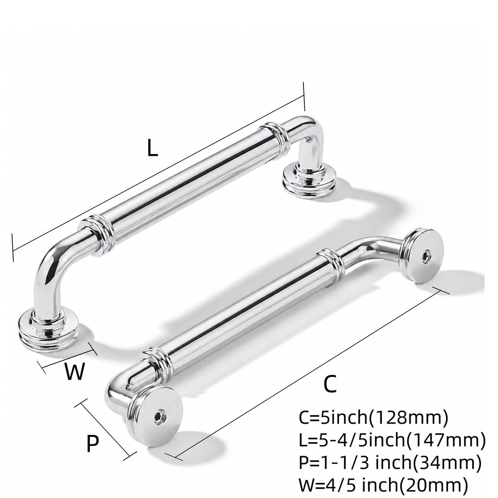5 Pack 5 Inch Solid Zinc Alloy Polished Chrome Cabinet Pulls