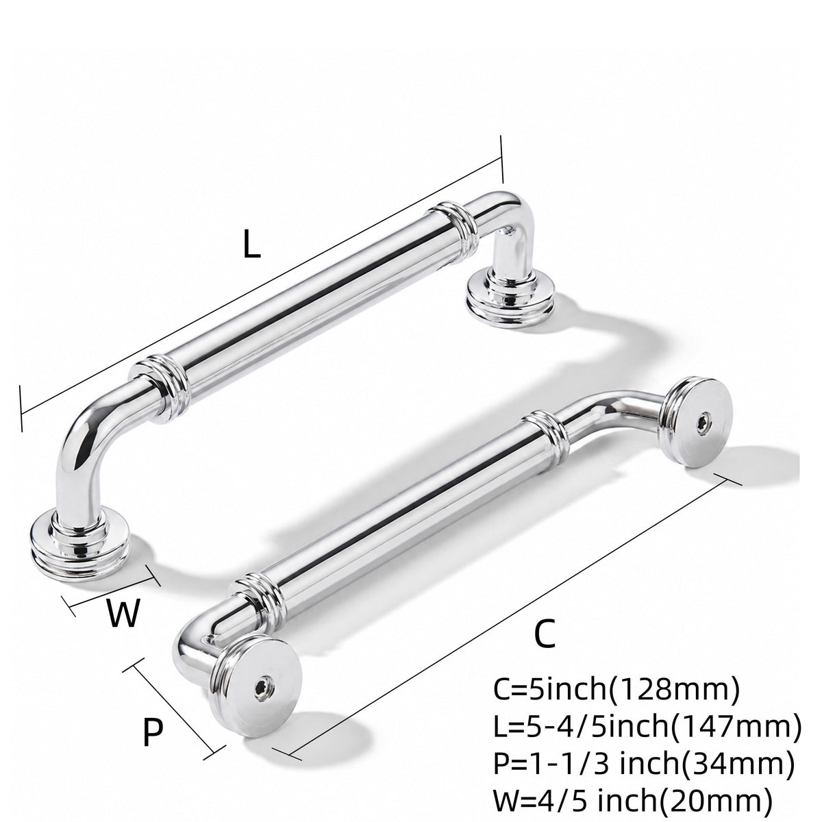 5 Pack 5 Inch Solid Zinc Alloy Polished Chrome Cabinet Pulls