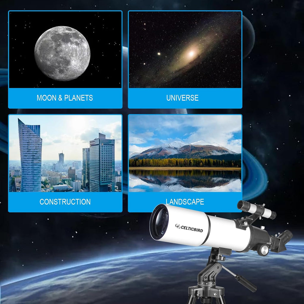 Telescope for Adults High Powered, 80mm Aperture 600mm AZ Mount Refractor Telescope for Kids Beginners - Portable