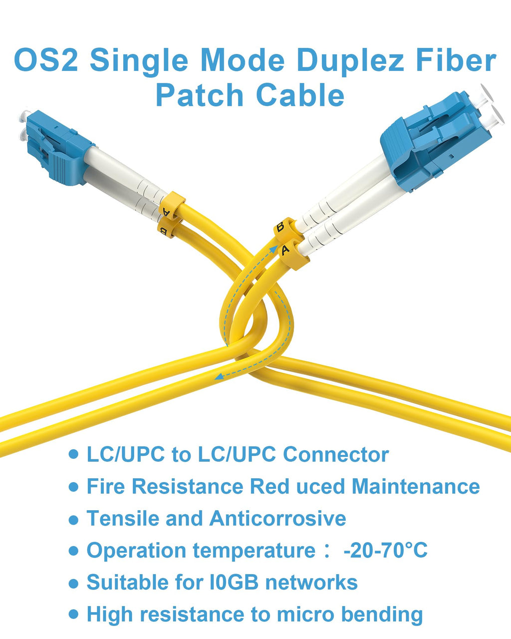 OS2 LC to LC Single Mode Fiber Patch Cable 0.5m/1.6ft 5 Pack, Duplex
