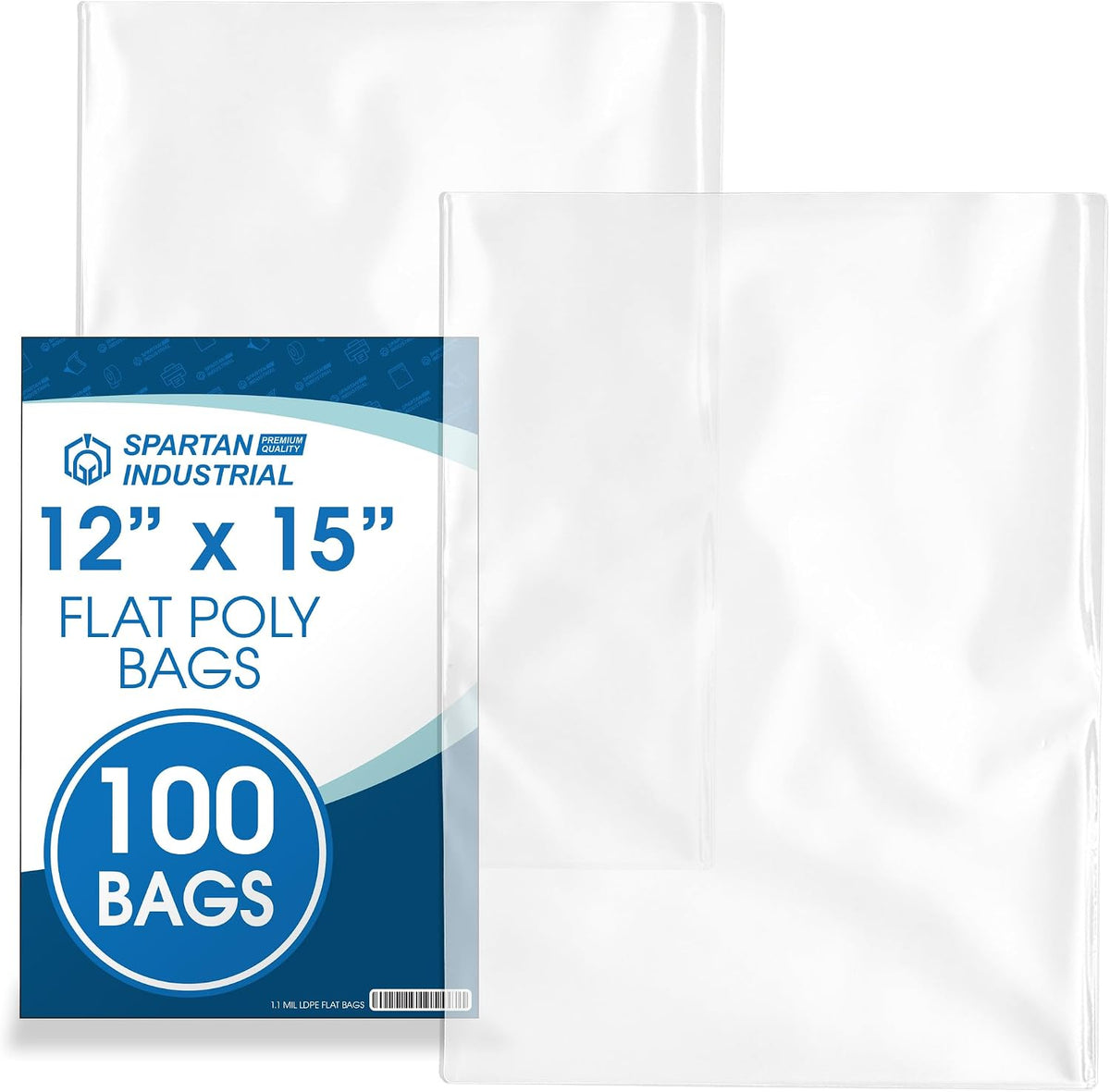 12" X 15" Open-End Flat Poly Bags (100 Count) - 1.1 Mil Clear Plastic