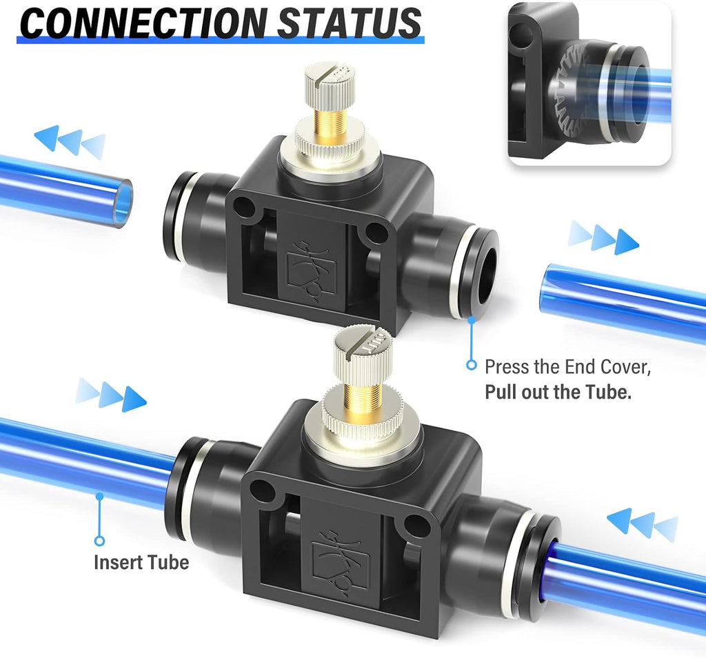 TAILONZ 1/4" OD SCF-1/4 Air Flow Control Valve Push-to-Connect Fitting 5PCS