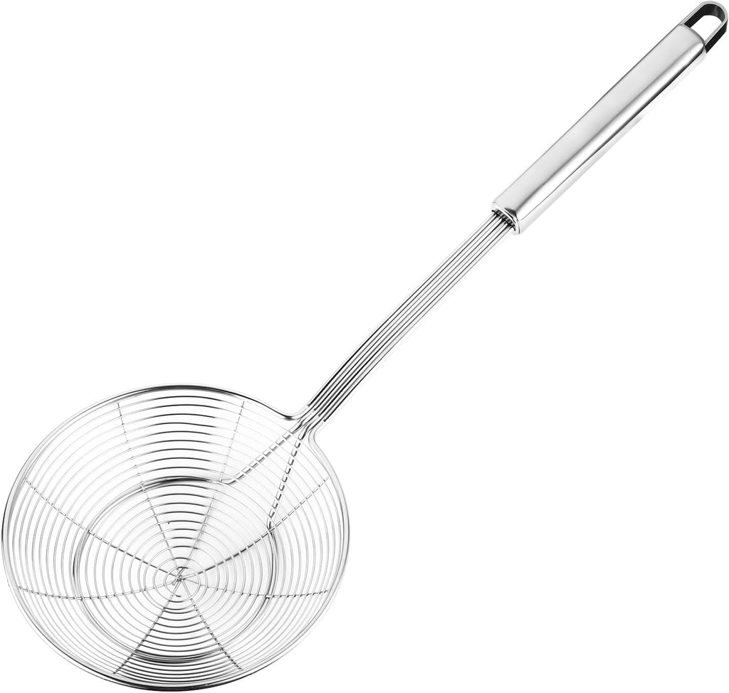 Solid Stainless Steel Spider Strainer Skimmer Ladle for Cooking and Frying, Kitchen Utensils Wire Strainer Pasta