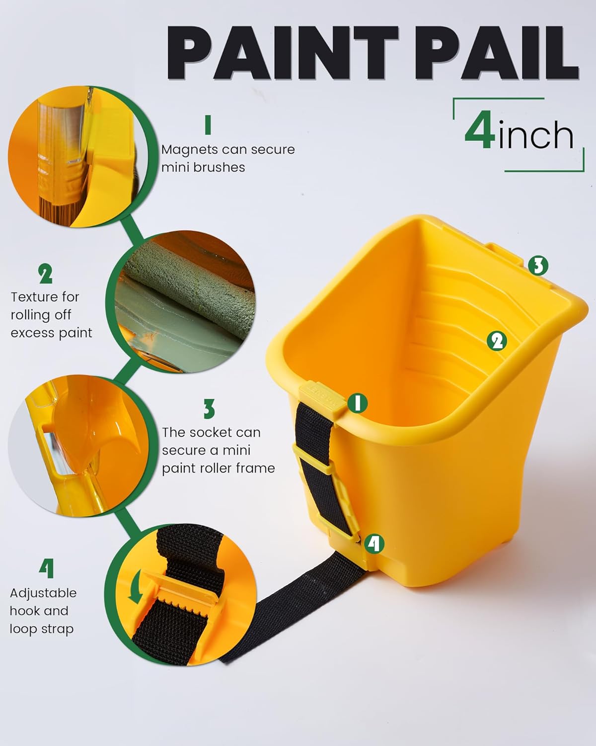 18 Pcs Paint Bucket Hand Held, Paint Cup 4 Inch, Paint Brush, Integrated Magnetic Brush Grip, Suitable for