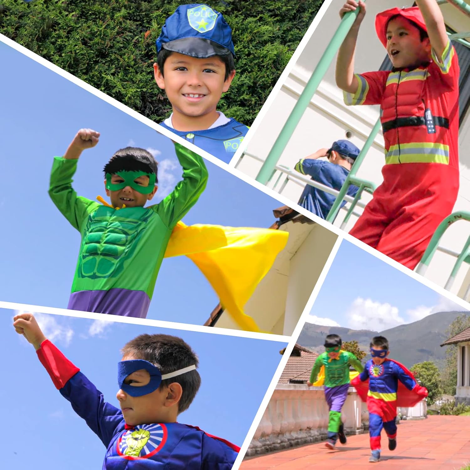 Boys Muscle Chest Dress up Costumes Trunk with Superhero Policeman Costume | Kids Pretend Role Play Costumes Set