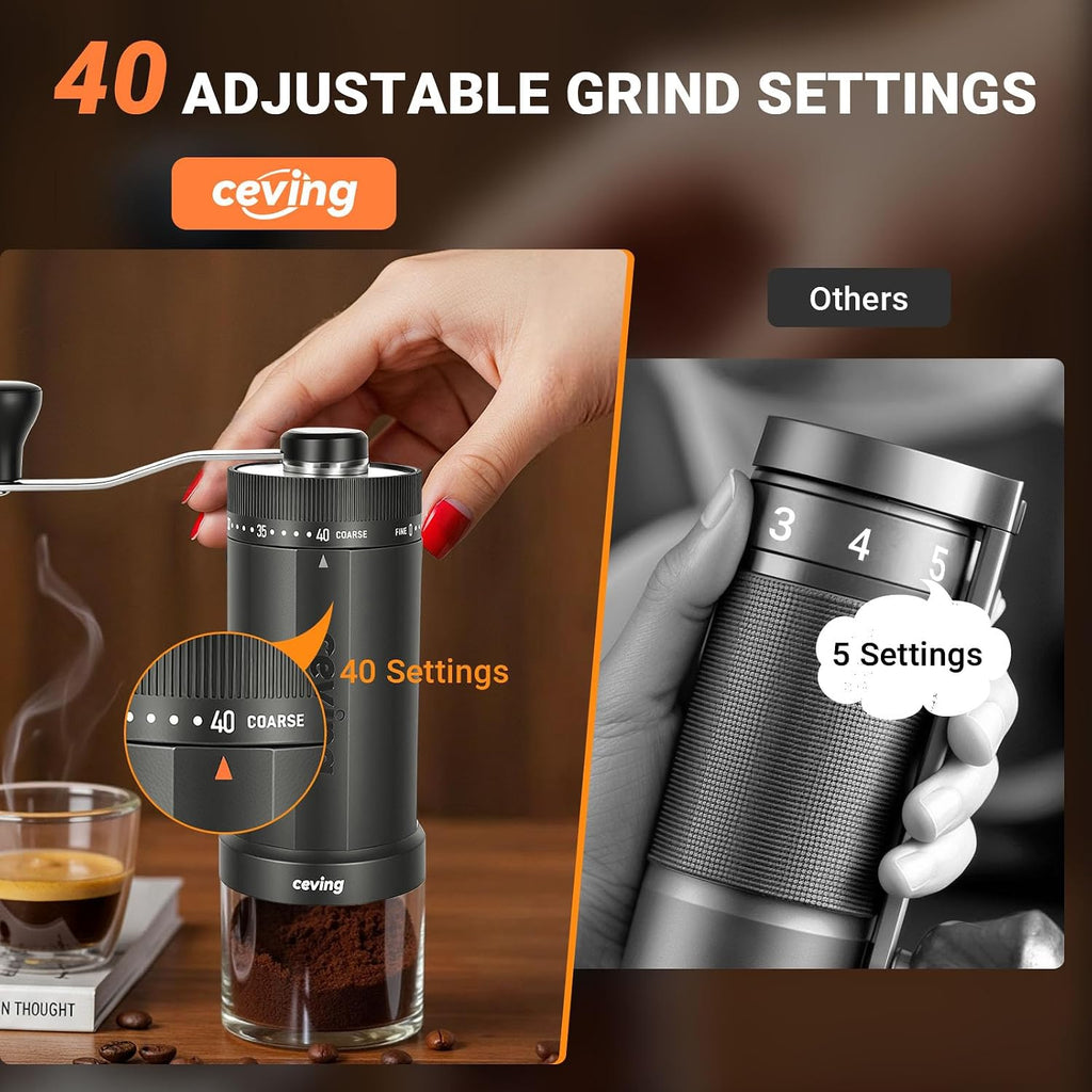 World's First 60g Large Capacity Manual Coffee Grinder, Gray | 40 External Settings, Portable Hand Coffee Bean Mill