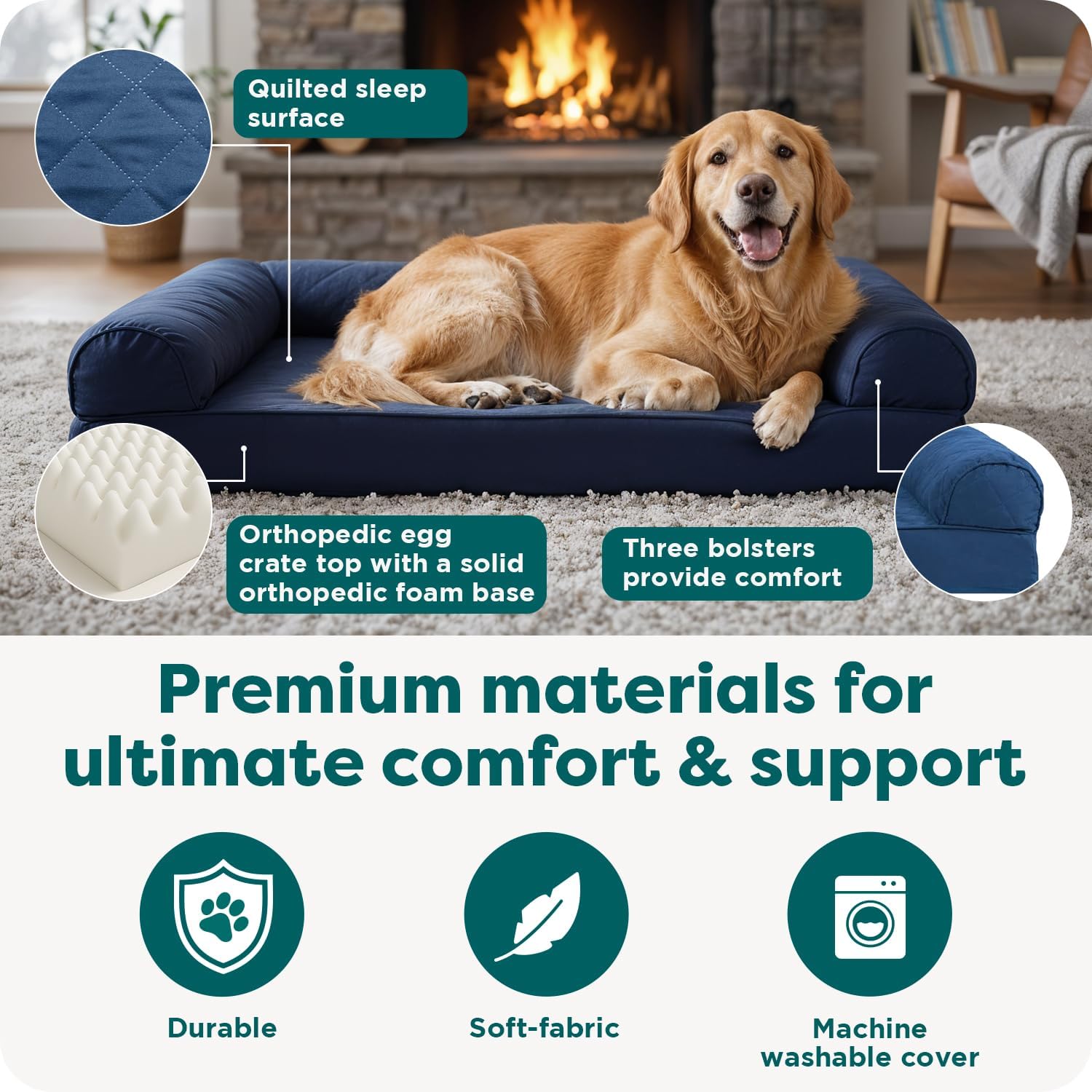 Classic Sofa Orthopedic Dog Bed for Large Dogs with Egg Crate with a Solid Orthopedic Foam Base for Joint Support