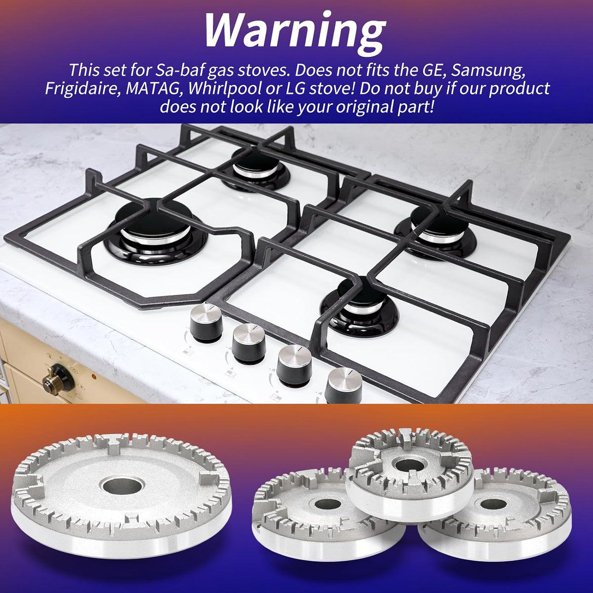Gas Stove Burner Covers Cooker Hat Set Compatible for SABAF