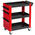 3 Tier Rolling Tool Cart, Red and Black Load Capacity of 1000 LBS | On Wheels, Mechanic Storage Organizer, With Pegboard
