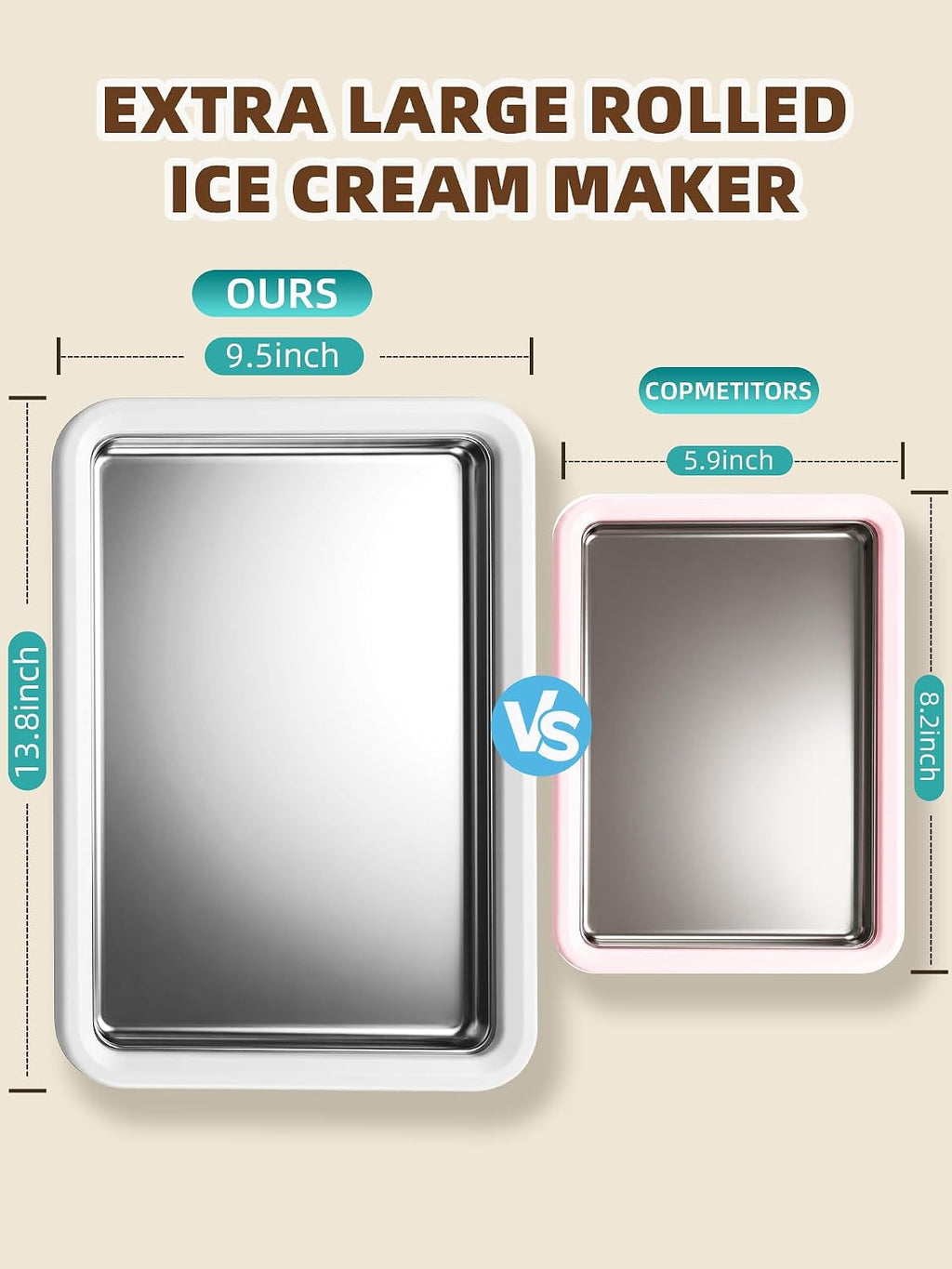 13.8 * 9.5 Inch Extra Large Rolled Ice Cream Maker, Rolled Ice Cream Tray