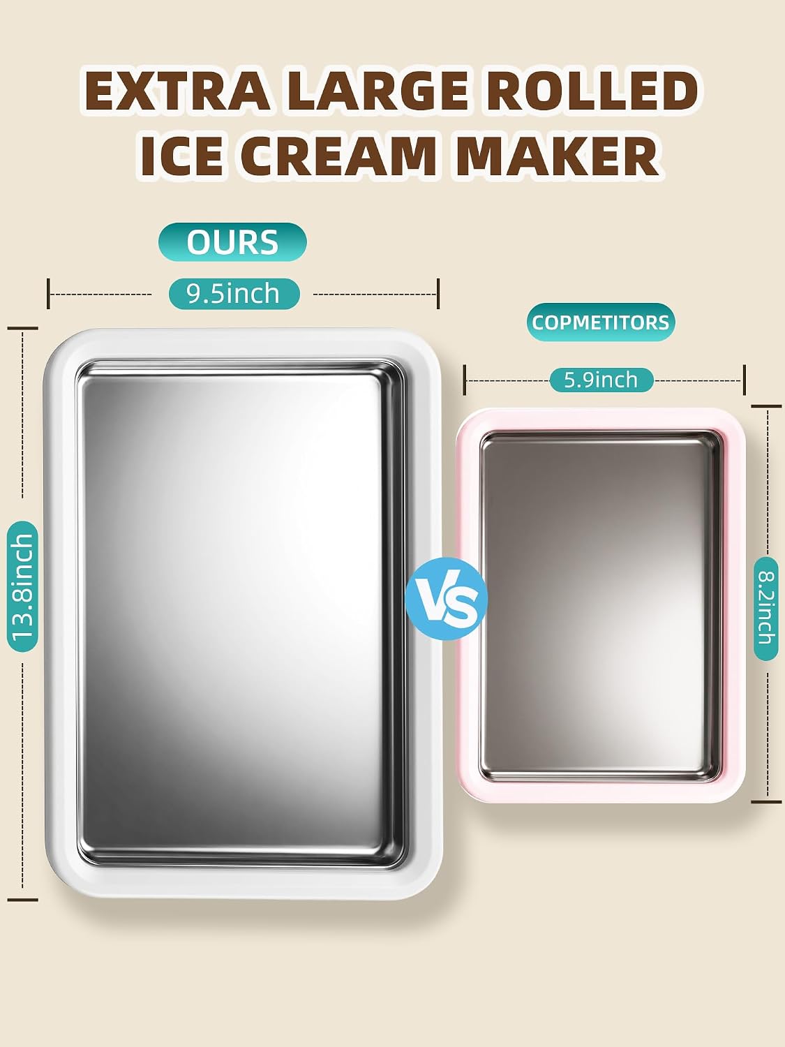 13.8 * 9.5 Inch Extra Large Rolled Ice Cream Maker, Rolled Ice Cream Tray