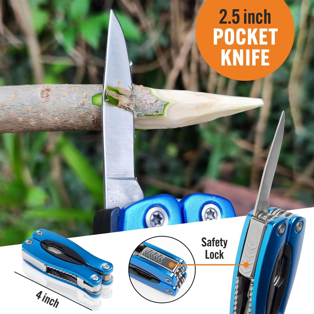 15-in-1 Multitool with Safety Locking, Stainless Steel Pocket Knife & Pliers, Compact EDC Multi Tool for Camping