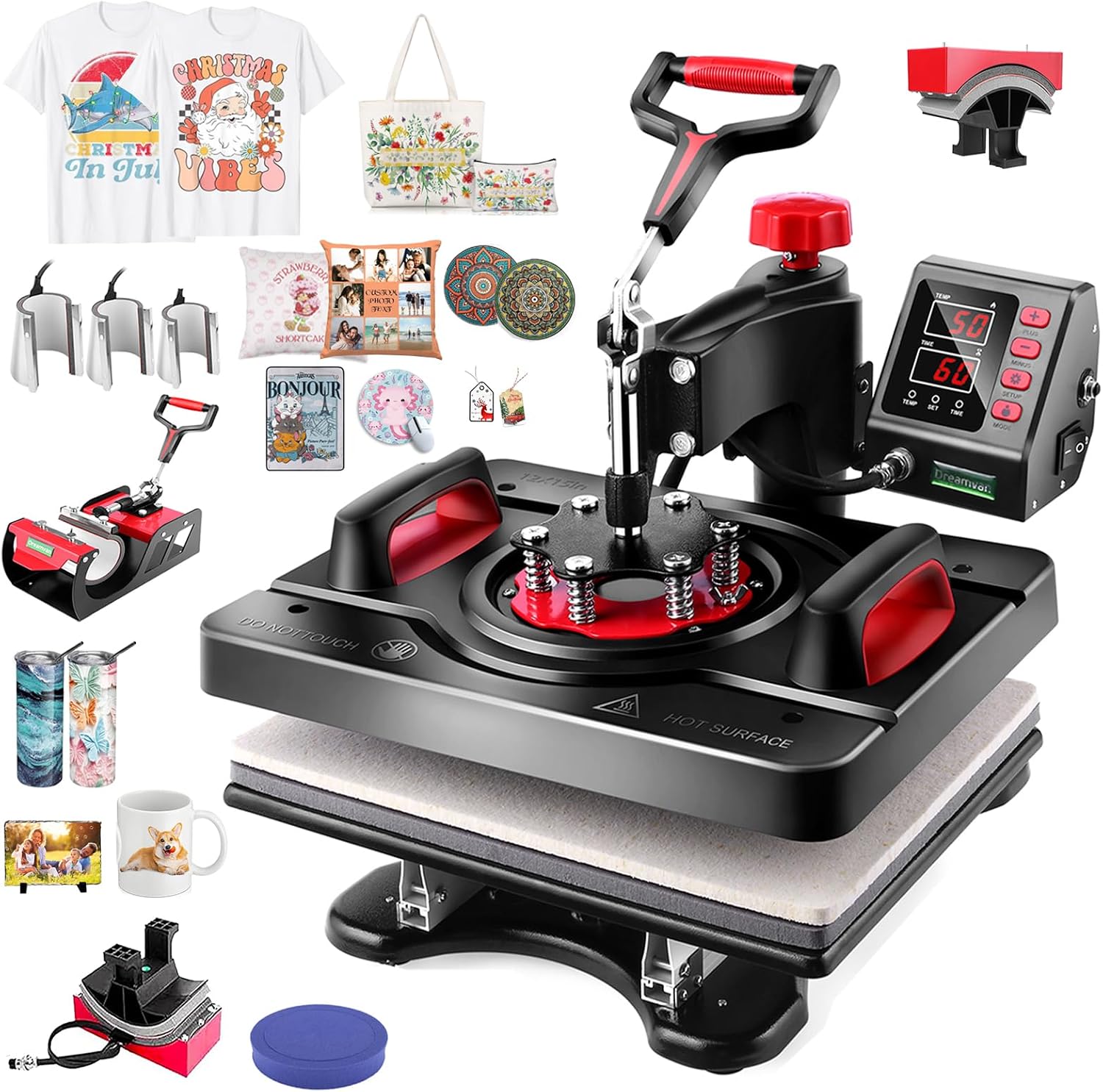Upgraded 8 in 1 Heat Press Machine 12x15 Inch Heat Transfer Machine w/Tumbler Press 360-Degree Swing Away