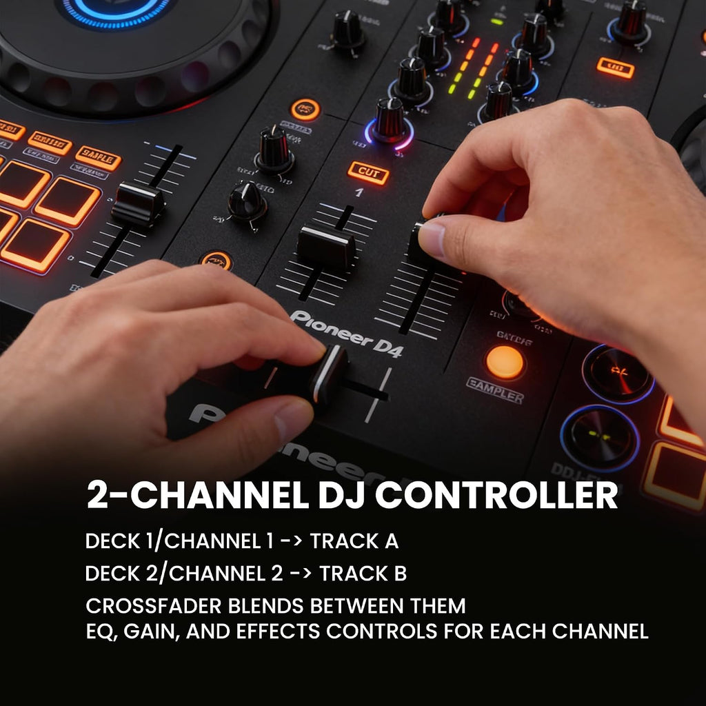 DJ DDJ-FLX4 2-Channel DJ Controller - Black Bundle with Carrying Case and Austin Bazaar Polishing Cloth
