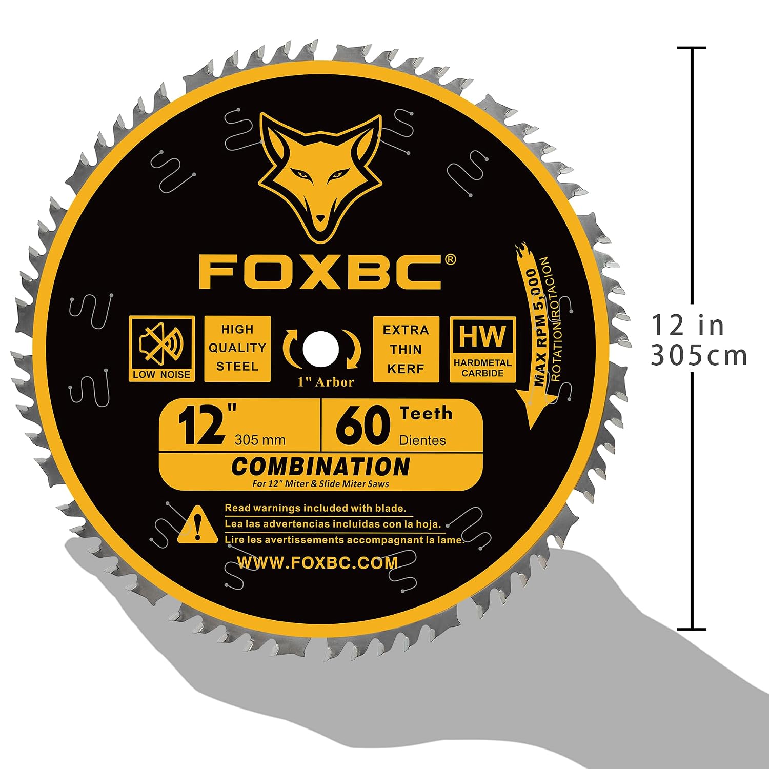 12 Inch Combination Miter Saw Blade, 60-Tooth, Wood Cutting with 1 Inch Arbor