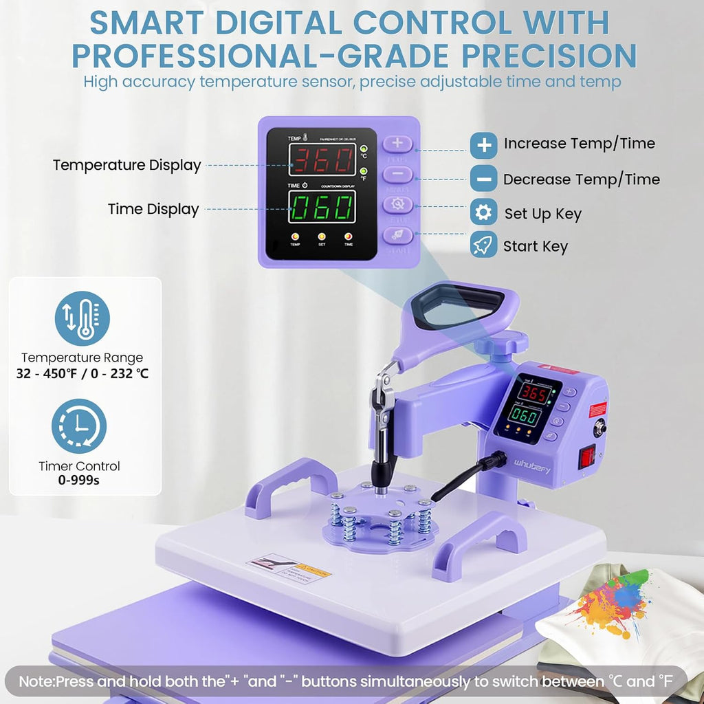 15x15 Heat Press 8 in 1 with 30oz Tumbler Press, Slide Out & 360°Swing Away | PID Temp Control+Industrial Quality