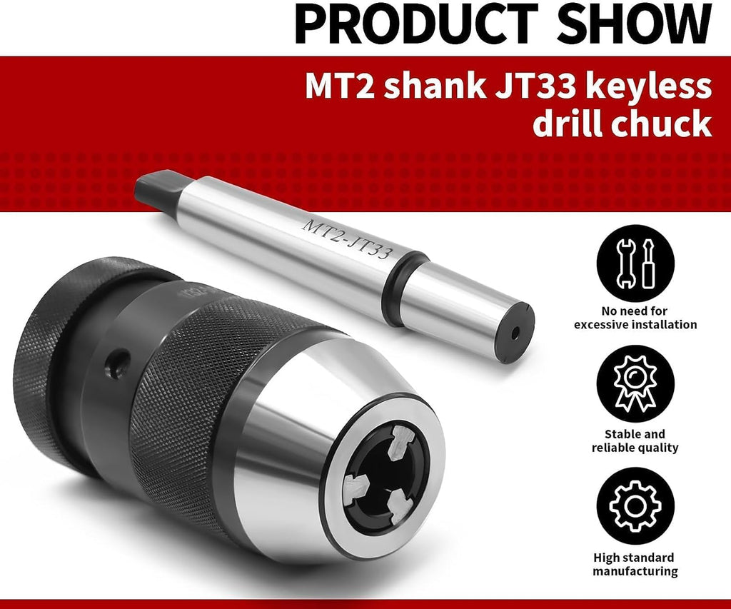 Nakkaa 1/32"- 5/8" MT2 Shank Heavy Duty JT33 Keyless Drill Chuck